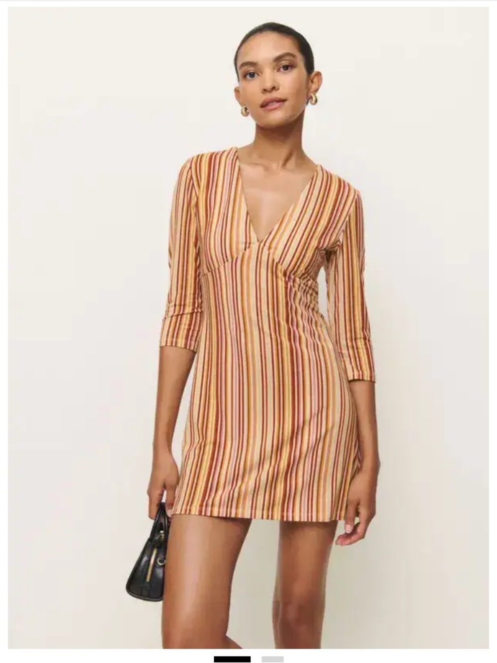 Reformation Multi-Stripe V-Neck Dress in Mustard, Rust & Pink